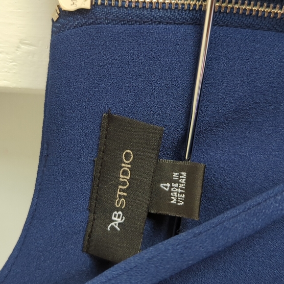 AB Studio Fit & Flare Navy Blue Below the Knee Dress 4 Sleeveless - Picture 4 of 6